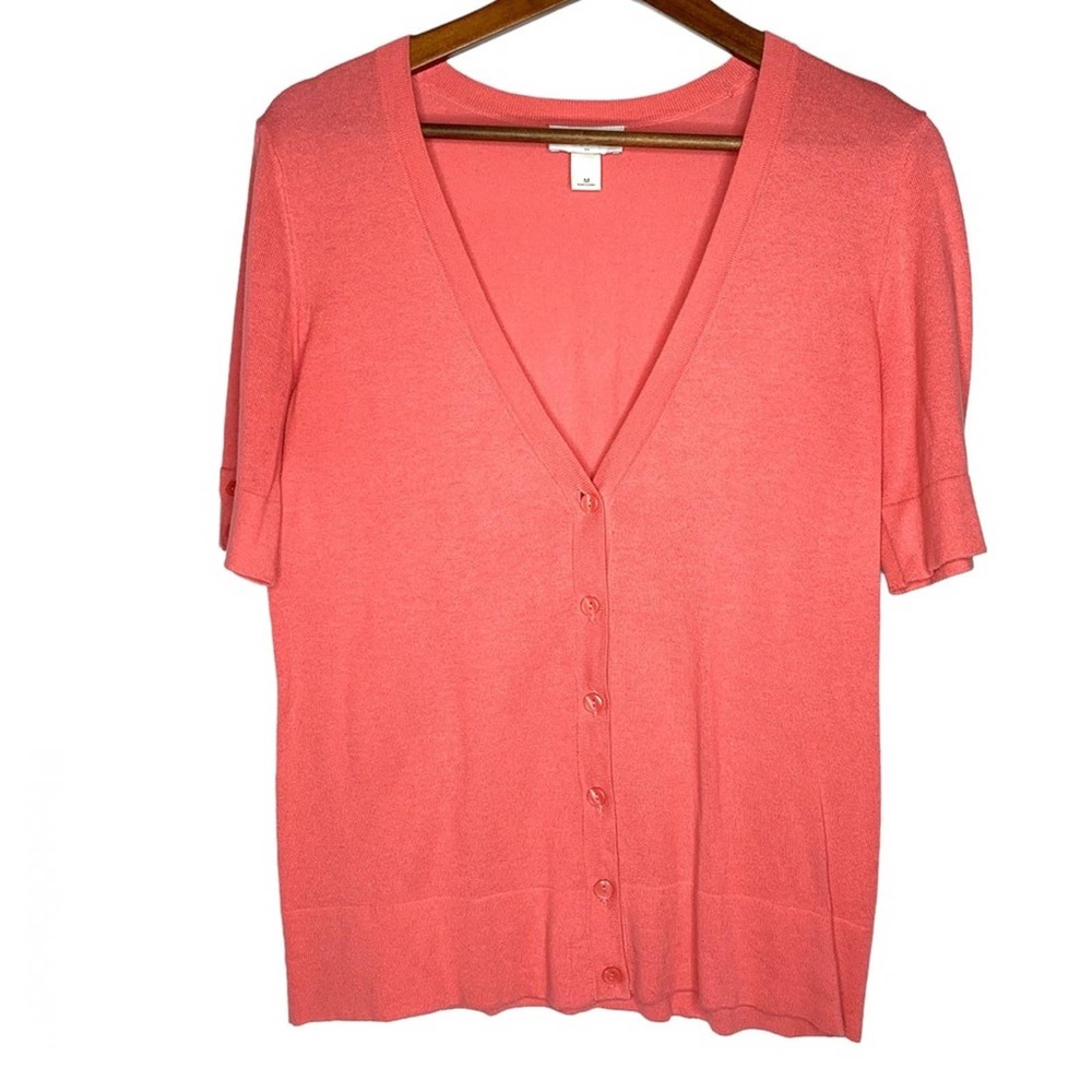 Ann Taylor LOFT Womens Pink Cardigan Sweater Size Medium V-Neck Button Up